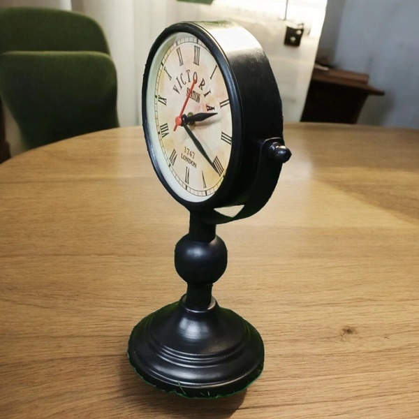 Sold By R R Global Exports Table Clock For Home Decor - H.11'' L.7.5'' Base. 4.5'', Black, Iron