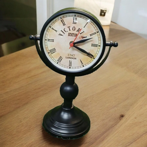 Sold By R R Global Exports Table Clock For Home Decor - H.11'' L.7.5'' Base. 4.5'', Black, Iron