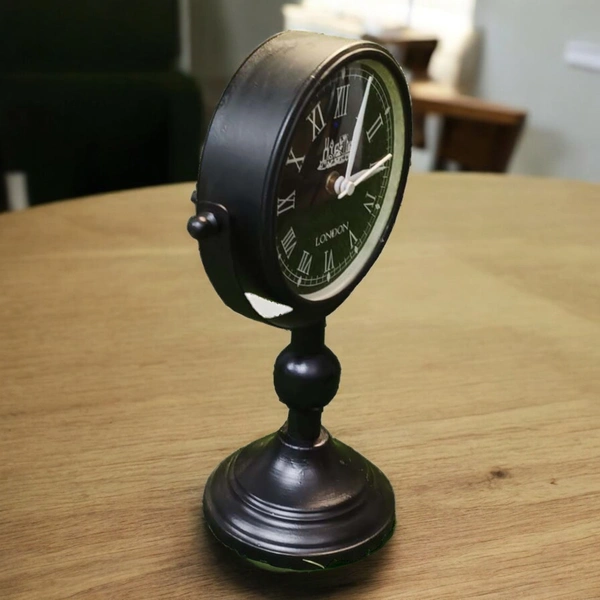 Sold By R R Global Exports Table Clock For Home Decor - H.11'' L.7.5'' Base. 4.5'', Black, Iron