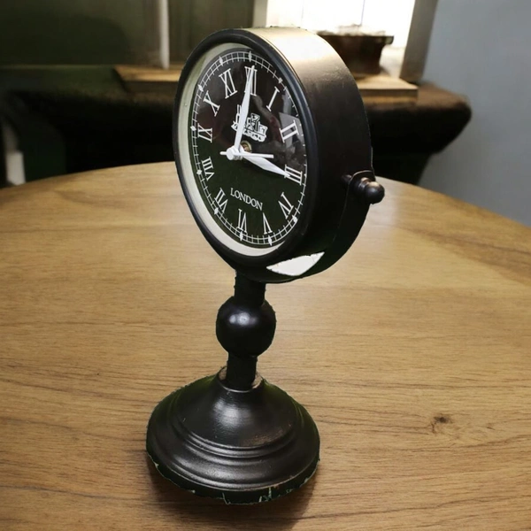 Sold By R R Global Exports Table Clock For Home Decor - H.11'' L.7.5'' Base. 4.5'', Black, Iron