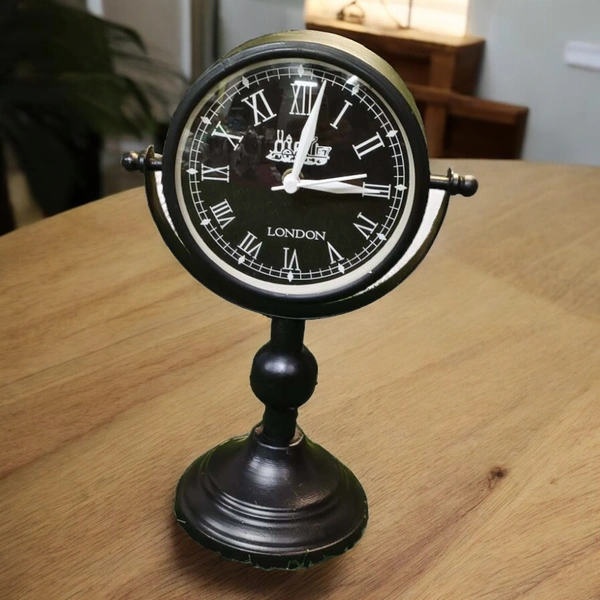 Sold By R R Global Exports Table Clock For Home Decor - H.11'' L.7.5'' Base. 4.5'', Black, Iron