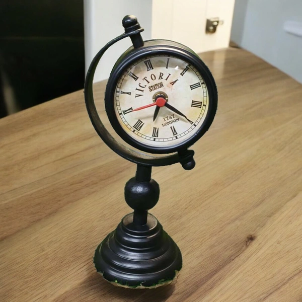 Sold By R R Global Exports Table Clock For Home Decor - H.7.5'' L.5.5'' Base. 3'', Black, Iron