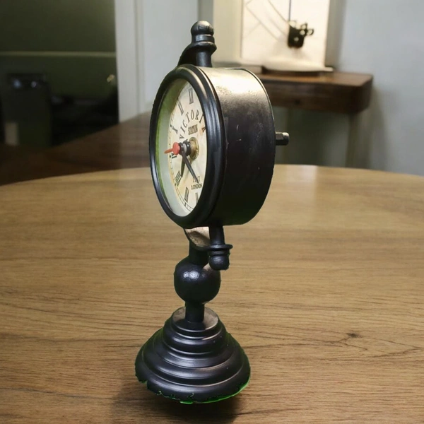 Sold By R R Global Exports Table Clock For Home Decor - H.7.5'' L.5.5'' Base. 3'', Black, Iron