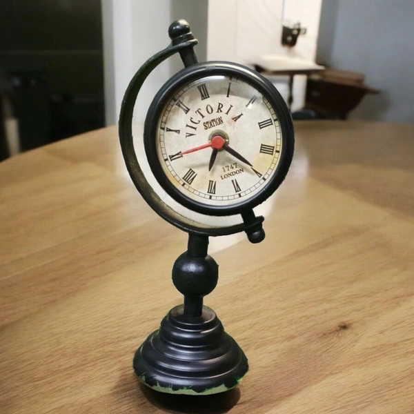 Sold By R R Global Exports Table Clock For Home Decor - H.7.5'' L.5.5'' Base. 3'', Black, Iron