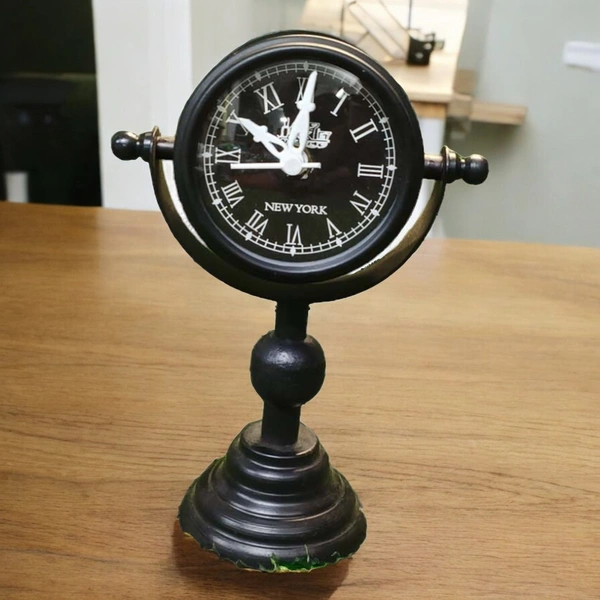 Sold By R R Global Exports Table Clock For Home Decor - H.7.5'' L.5.5'' Base.3'', Black, Iron