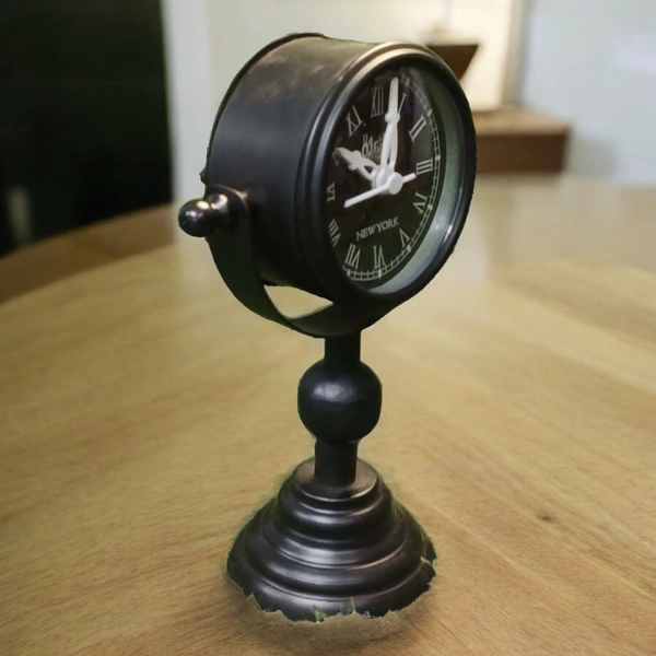 Sold By R R Global Exports Table Clock For Home Decor - H.7.5'' L.5.5'' Base.3'', Black, Iron