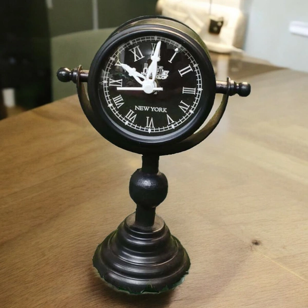 Sold By R R Global Exports Table Clock For Home Decor - H.7.5'' L.5.5'' Base.3'', Black, Iron