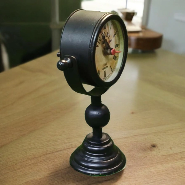 Sold By R R Global Exports Table Clock For Home Decor  - H.7.2'' L.5.5'' Base. 3'', Black, Iron