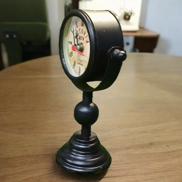Sold By R R Global Exports Table Clock For Home Decor  - H.7.2'' L.5.5'' Base. 3'', Black, Iron