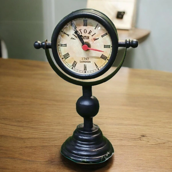 Sold By R R Global Exports Table Clock For Home Decor  - H.7.2'' L.5.5'' Base. 3'', Black, Iron