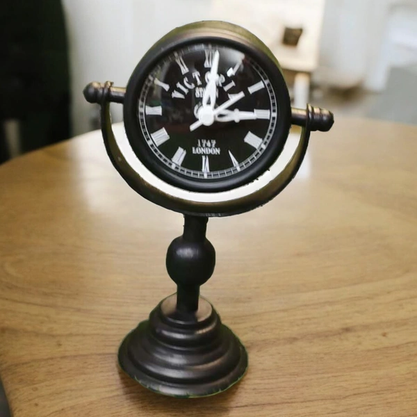 Sold By R R Global Exports Table Clock For Home Decor - H.7.5'' L.5.5'' Base. 3'', Black, Iron
