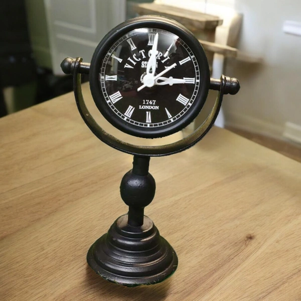 Sold By R R Global Exports Table Clock For Home Decor - H.7.5'' L.5.5'' Base. 3'', Black, Iron