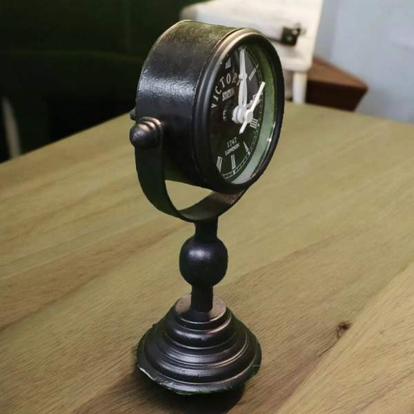 Sold By R R Global Exports Table Clock For Home Decor - H.7.5'' L.5.5'' Base. 3'', Black, Iron