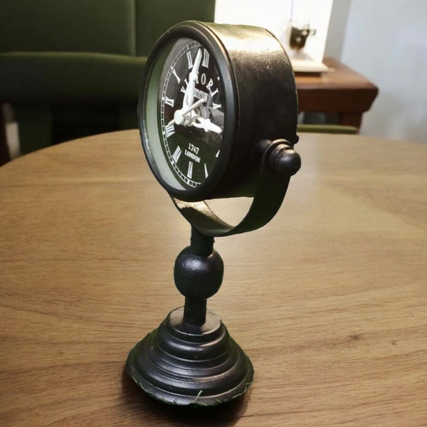 Sold By R R Global Exports Table Clock For Home Decor - H.7.5'' L.5.5'' Base. 3'', Black, Iron