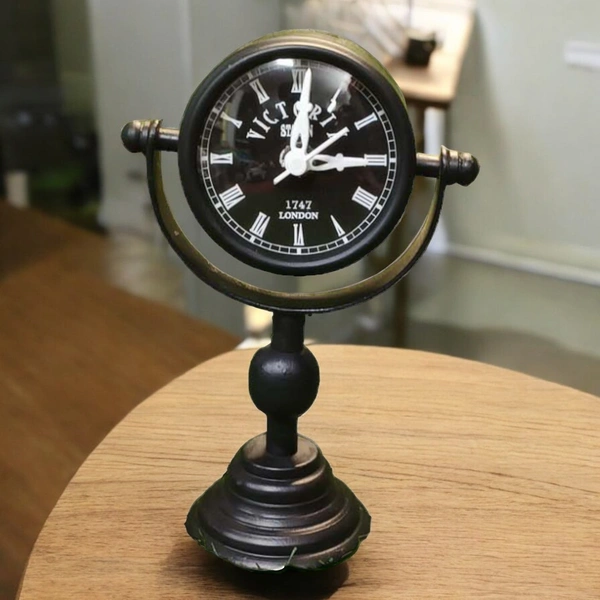 Sold By R R Global Exports Table Clock For Home Decor - H.7.5'' L.5.5'' Base. 3'', Black, Iron