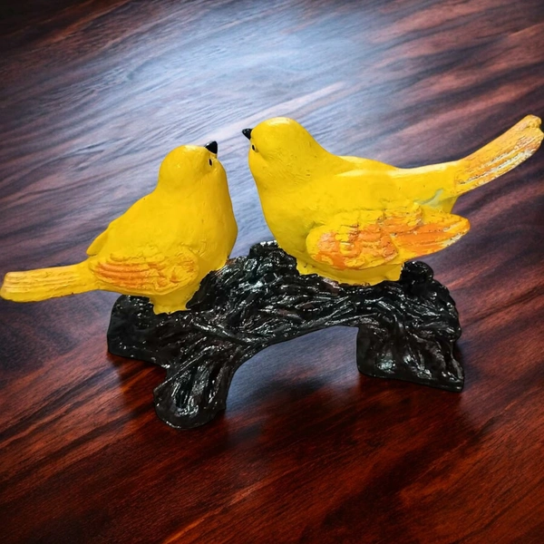 Sold By R R Global Exports Birds Sitting on Branch of Tree For Home Decor Statue - L.8.5'' H.5'' B.2'', Yellow, Polyresin