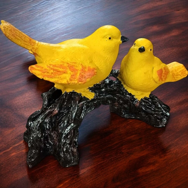 Sold By R R Global Exports Birds Sitting on Branch of Tree For Home Decor Statue - L.8.5'' H.5'' B.2'', Yellow, Polyresin
