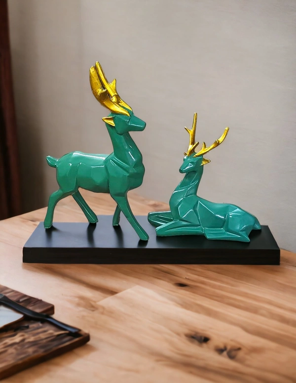 Sold By R R Global Exports Deer Pair Showpiece Decorative Figurine for Home Garden Decor Showpiece Statue Set of 2 Green - Green, Polyresin