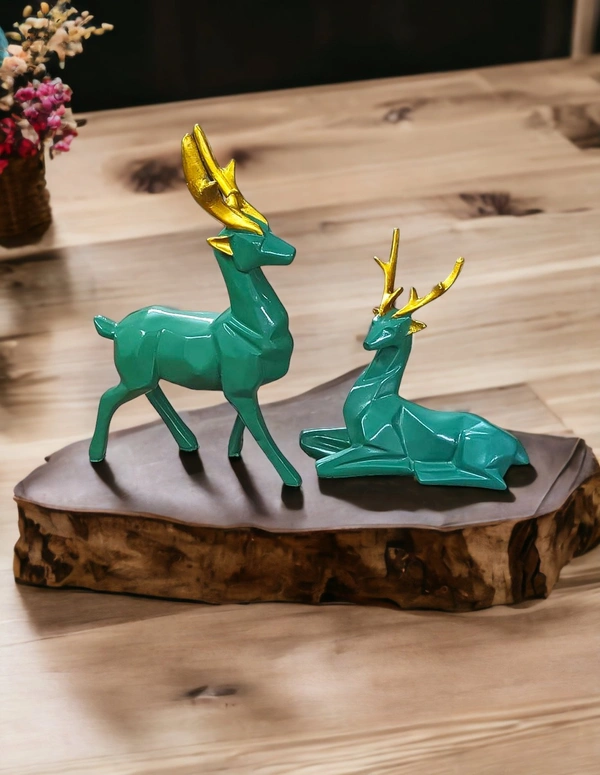 Sold By R R Global Exports Deer Pair Showpiece Decorative Figurine for Home Garden Decor Showpiece Statue Set of 2 Green - Green, Polyresin
