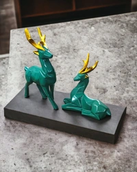 Sold By R R Global Exports Deer Pair Showpiece Decorative Figurine for Home Garden Decor Showpiece Statue Set of 2 Green - Green, Polyresin