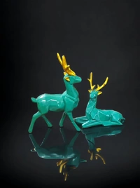 Sold By R R Global Exports Deer Pair Showpiece Decorative Figurine for Home Garden Decor Showpiece Statue Set of 2 Green - Green, Polyresin
