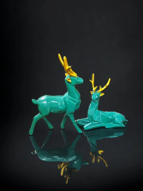 Sold By R R Global Exports Deer Pair Showpiece Decorative Figurine for Home Garden Decor Showpiece Statue Set of 2 Green - Green, Polyresin