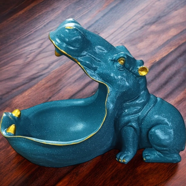 Sold By R R Global Exports Big Mouth Hippopotamus Storage Makeup Organizer Showpiece Statue for Vanity Home Decor Living Room Bedroom Office Decoration Items  - L.11'' H.8'' mouth Dia 6'', Green, Polyresin