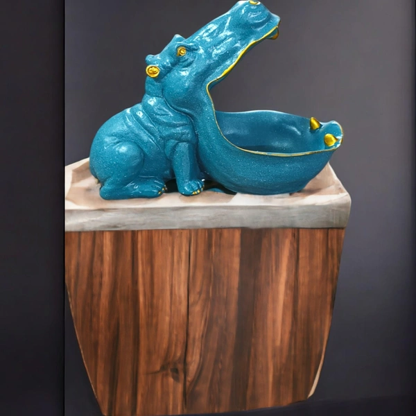 Sold By R R Global Exports Big Mouth Hippopotamus Storage Makeup Organizer Showpiece Statue for Vanity Home Decor Living Room Bedroom Office Decoration Items  - L.11'' H.8'' mouth Dia 6'', Green, Polyresin