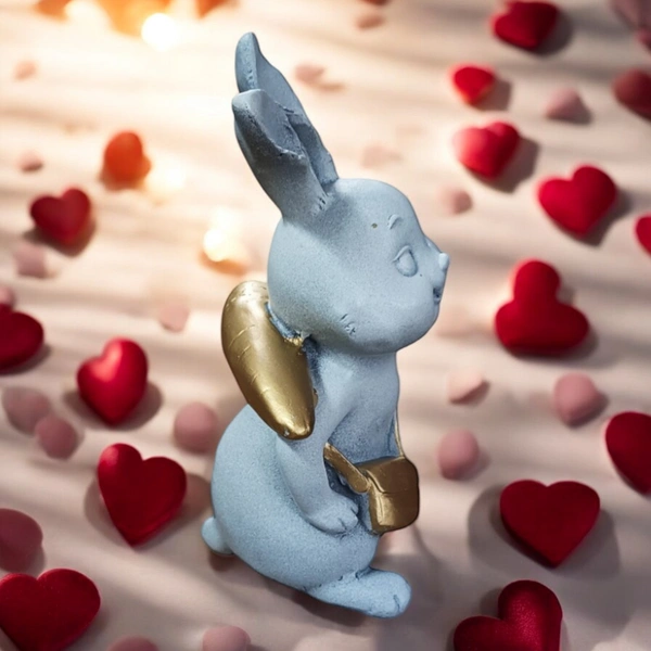 Sold By R R Global Exports Rabbit Showpiece for Home Decor, Rabbit for Gift, Rabbit Showpiece for Living Room - H.7'' L.4'' B.3'', Gray, Polyresin