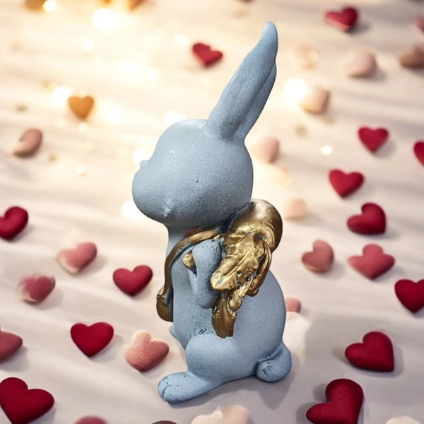 Sold By R R Global Exports Rabbit Showpiece for Home Decor, Rabbit for Gift, Rabbit Showpiece for Living Room - H.7'' L.4'' B.3'', Gray, Polyresin