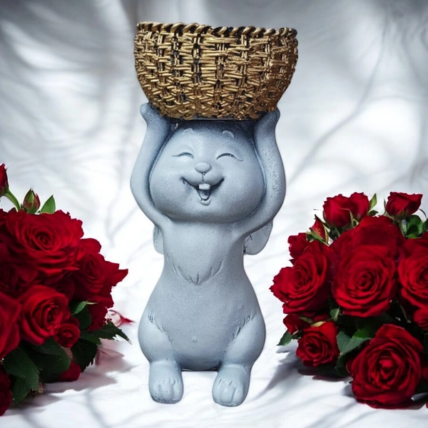 Sold By R R Global Exports Rabbit With Basket - H.7.5'' L.3'' B.2'', Gray, Polyresin