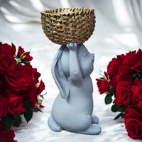 Sold By R R Global Exports Rabbit With Basket - H.7.5'' L.3'' B.2'', Gray, Polyresin