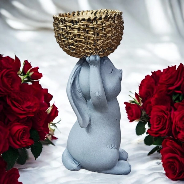 Sold By R R Global Exports Rabbit With Basket - H.7.5'' L.3'' B.2'', Gray, Polyresin