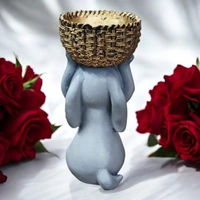 Sold By R R Global Exports Rabbit With Basket - H.7.5'' L.3'' B.2'', Gray, Polyresin