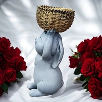 Sold By R R Global Exports Rabbit With Basket - H.7.5'' L.3'' B.2'', Gray, Polyresin
