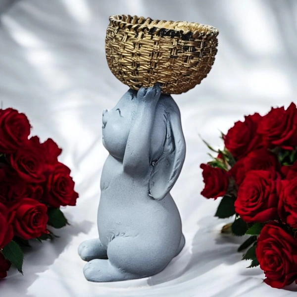 Sold By R R Global Exports Rabbit With Basket - H.7.5'' L.3'' B.2'', Gray, Polyresin