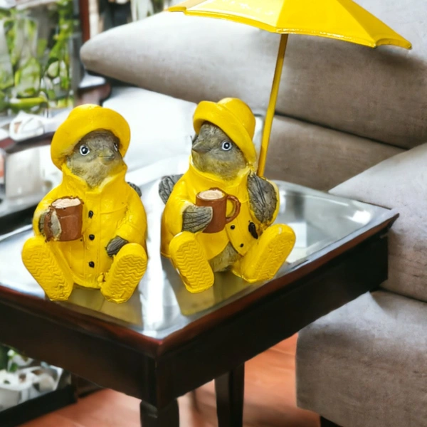 Sold By R R Global Exports Birds Pair with Umbrella - H.3'' L.3.5'' B.1.5'', Yellow, Polyresin