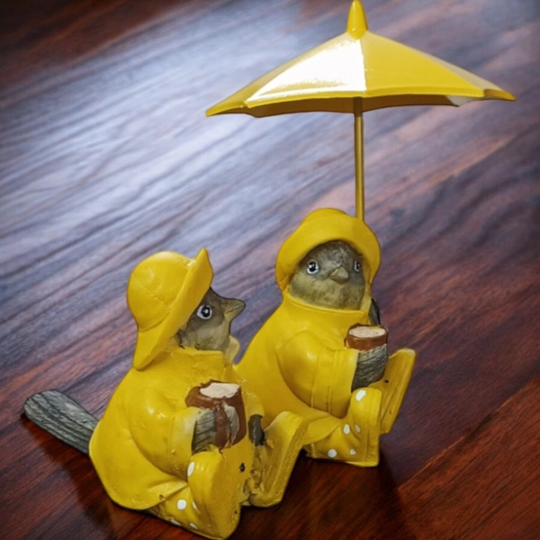 Sold By R R Global Exports Birds Pair with Umbrella - H.3'' L.3.5'' B.1.5'', Yellow, Polyresin
