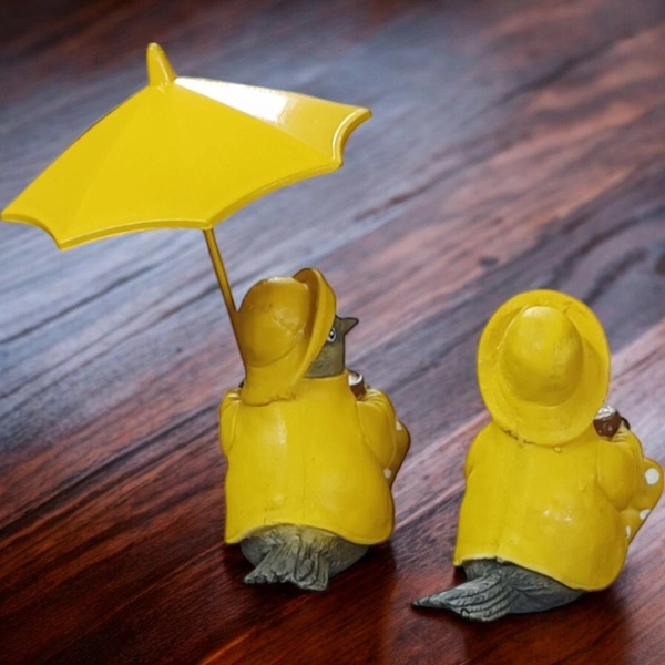Sold By R R Global Exports Birds Pair with Umbrella - H.3'' L.3.5'' B.1.5'', Yellow, Polyresin