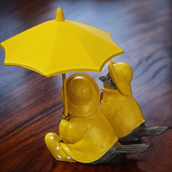 Sold By R R Global Exports Birds Pair with Umbrella - H.3'' L.3.5'' B.1.5'', Yellow, Polyresin