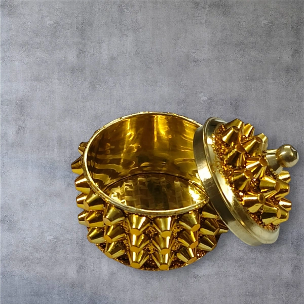 Sold By R R Global Exports Sindoor Box Kumkum Box - H.2'' B.2'', Gold, Brass