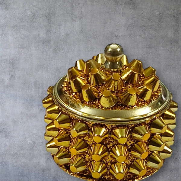 Sold By R R Global Exports Sindoor Box Kumkum Box - H.2'' B.2'', Gold, Brass
