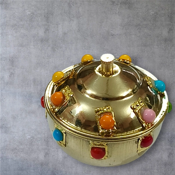 Sold By R R Global Exports Sindoor Box Kumkum Box - H.2'' B.2'', Multicolur, Brass