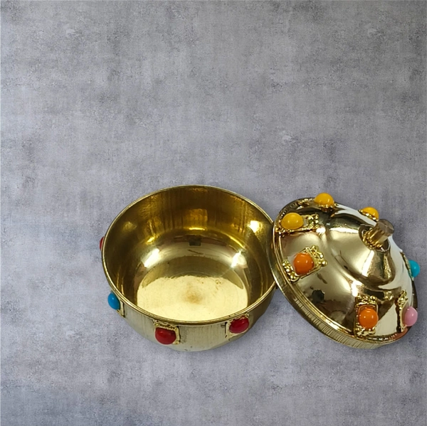 Sold By R R Global Exports Sindoor Box Kumkum Box - H.2'' B.2'', Multicolur, Brass