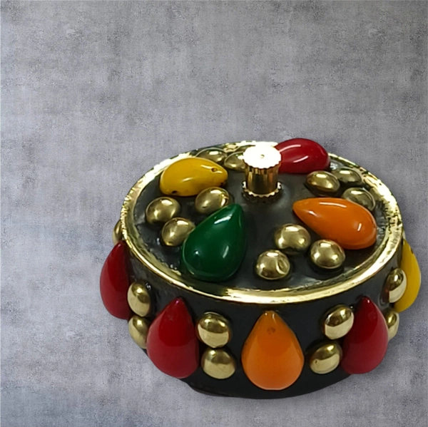 Sold By R R Global Exports Sindoor Box Kumkum Box - H.1.5'' B.1.5'', Multicolur, Brass
