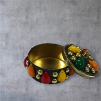 Sold By R R Global Exports Sindoor Box Kumkum Box - H.1.5'' B.1.5'', Multicolur, Brass
