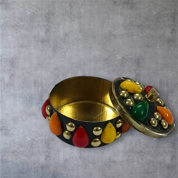 Sold By R R Global Exports Sindoor Box Kumkum Box - H.1.5'' B.1.5'', Multicolur, Brass