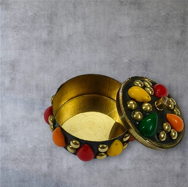 Sold By R R Global Exports Sindoor Box Kumkum Box - H.1.5'' B.1.5'', Multicolur, Brass