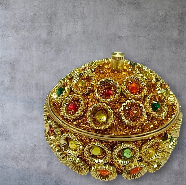 Sold By R R Global Exports Sindoor Box Kumkum Box - H.2'' B.2'', Multicolur, Brass