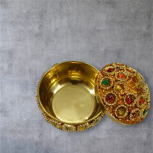 Sold By R R Global Exports Sindoor Box Kumkum Box - H.2'' B.2'', Multicolur, Brass